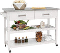 White Kitchen Cart with Stainless Steel Top T6113