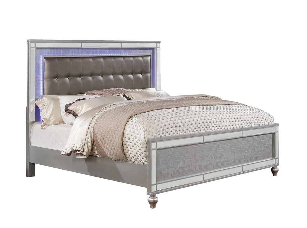 Contemporary Silver Solid Wood King Bedroom Set 5pcs K9669