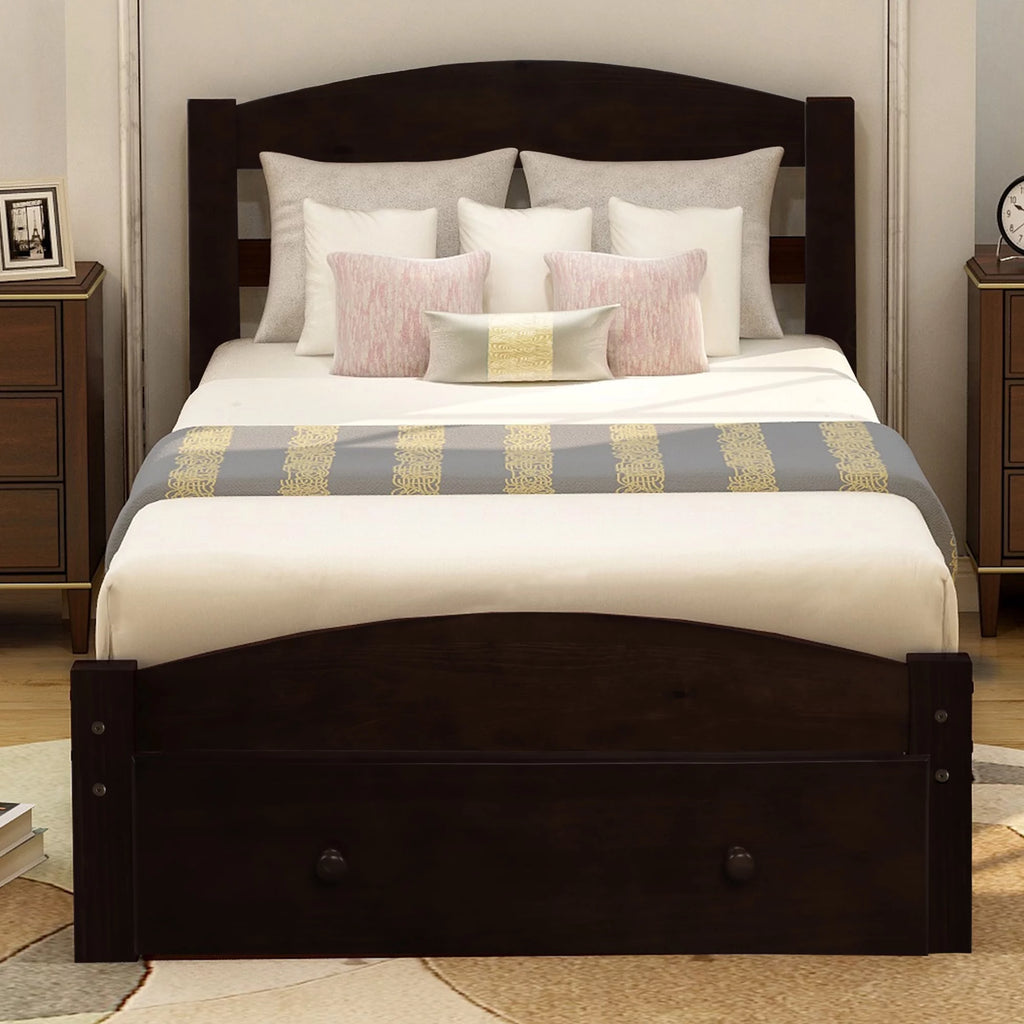 White Pine Wood Twin Bed with Storage Drawer P23549