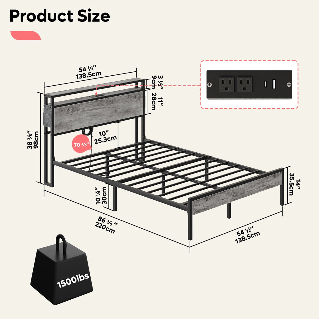 Queen Size Platform Bed with Storage Headboard H280289