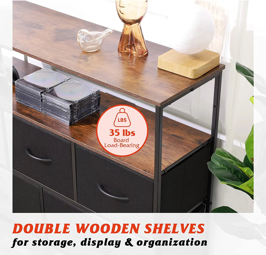 Black and Rustic Brown TV Stand with Fabric Drawers R725314