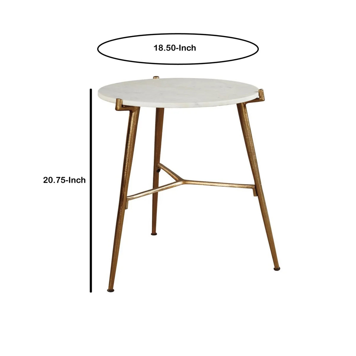 Round Marble Top Accent Table with Angled Metal Legs Gold and White M7224