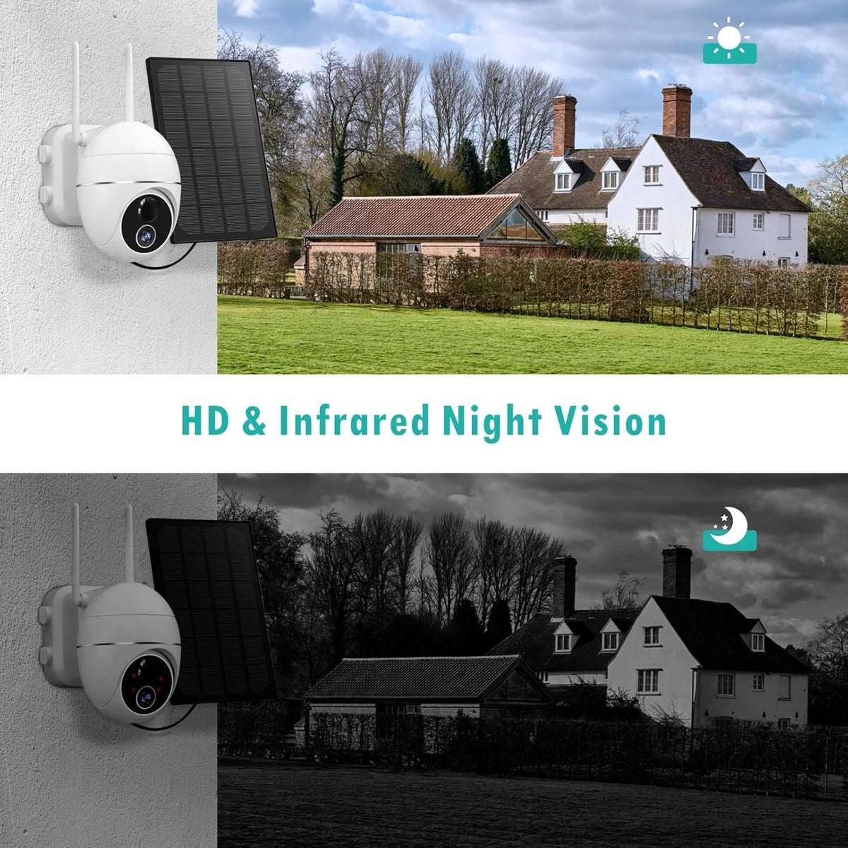 Outdoor Wireless Solar Security Camera, 15000mAh Battery Powered 360° WiFi PTZ Camera with Motion Detection, 2 Way Audio, Night Vision, IP65 Waterproof, SD /Cloud Storage C6555