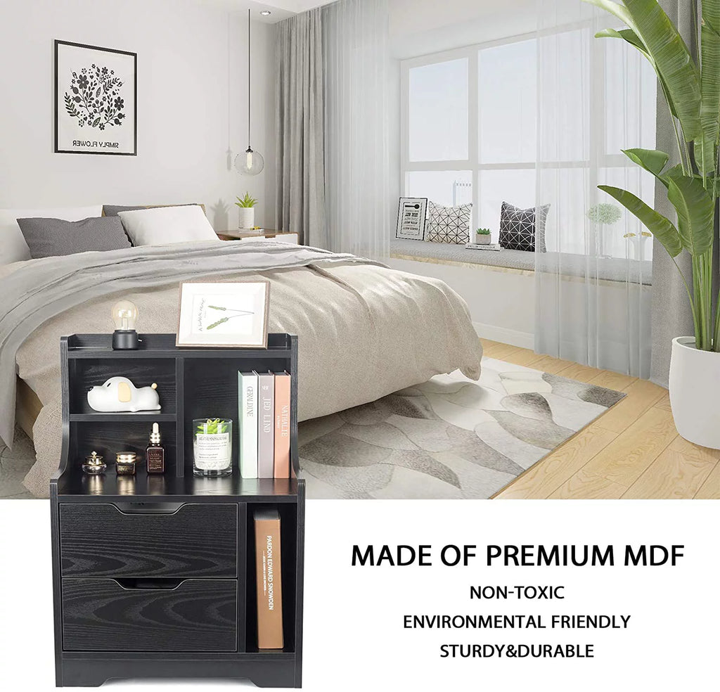 Black Wooden Bedside Table with 2 Drawers L24921