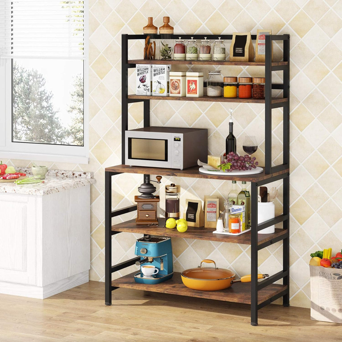 White 5-Tier Kitchen Bakers Rack with Storage W55935