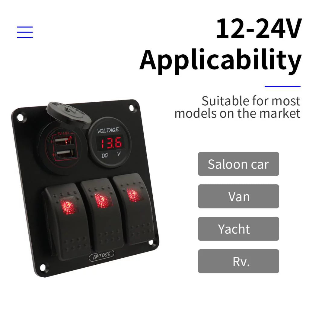 3 Gang Switch Panel with Digital Voltmeter N345222
