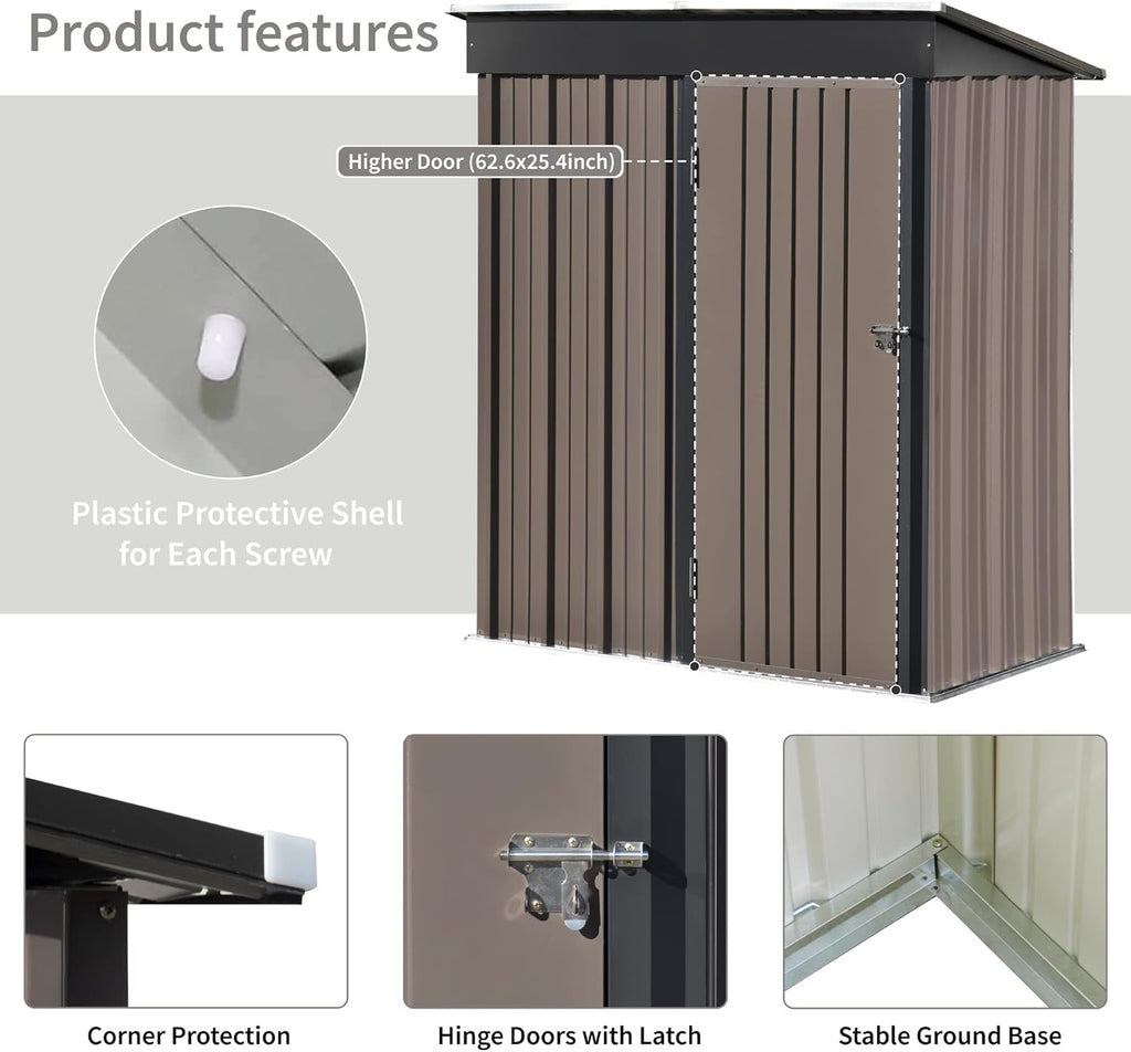 Outdoor Storage Garden Shed 5ft.Wx3ft.L Metal Storage Cabinet with Lockable Door R442