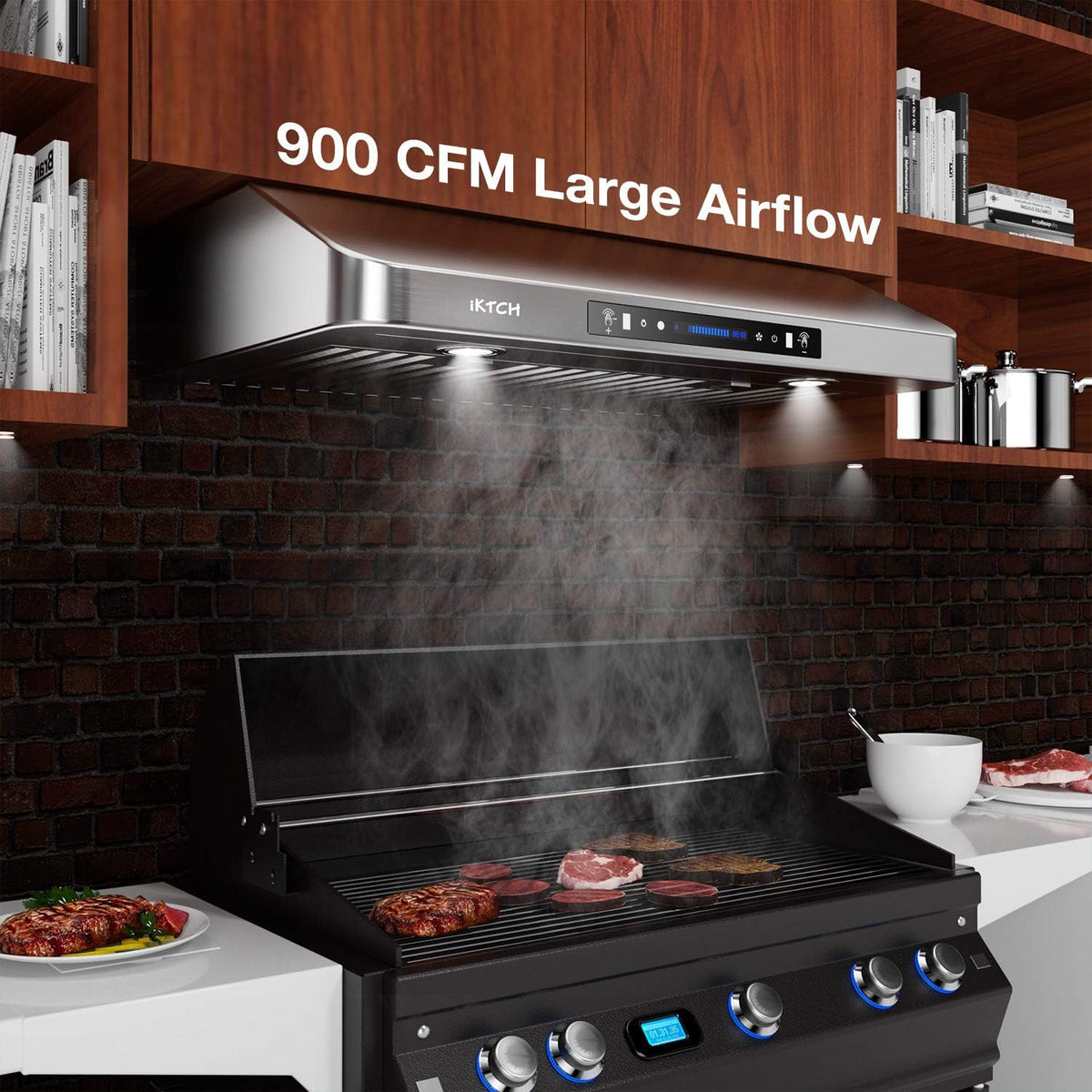 30 Inch Under Cabinet Range Hood with 900-CFM, 4 Speed Gesture Sensing&Touch Control Panel, Stainless Steel Kitchen Vent with 2 Pcs Baffle Filters Y35226