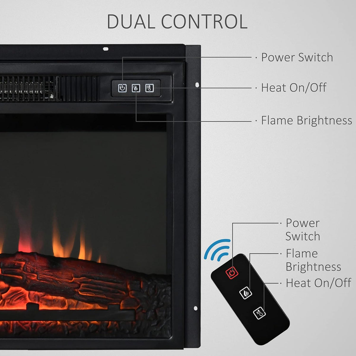 23 Electric Fireplace Insert with Adjustable Brightness, 1400W, Black G198