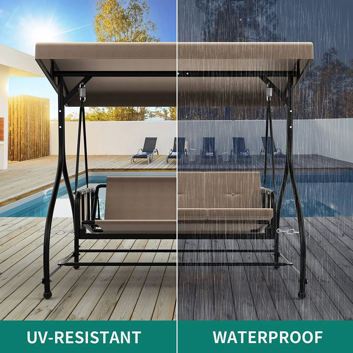 3 Person Outdoor Swing Chair with Adjustable Canopy E2530