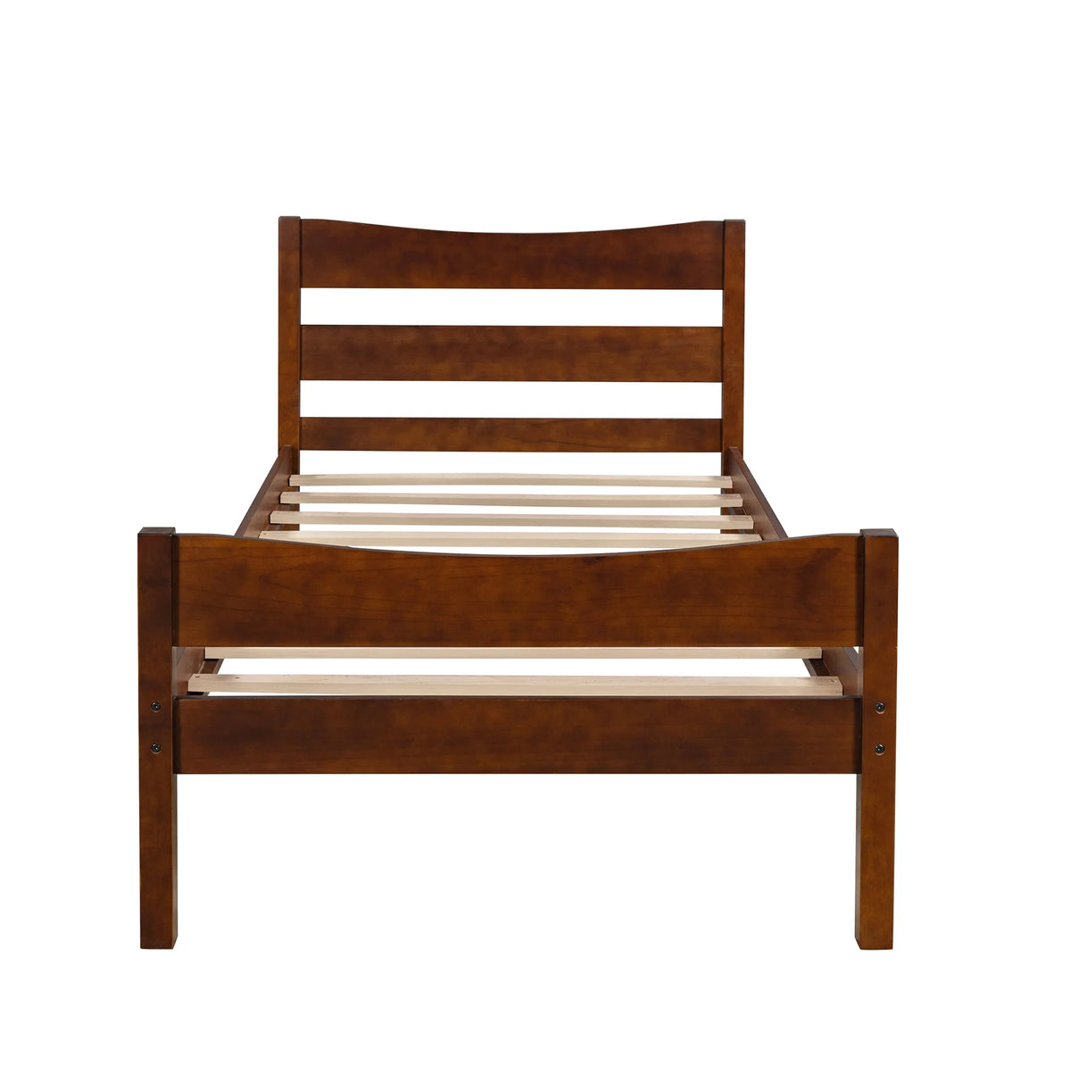 White Twin Size Wood Platform Bed with Headboard and Footboard P3648