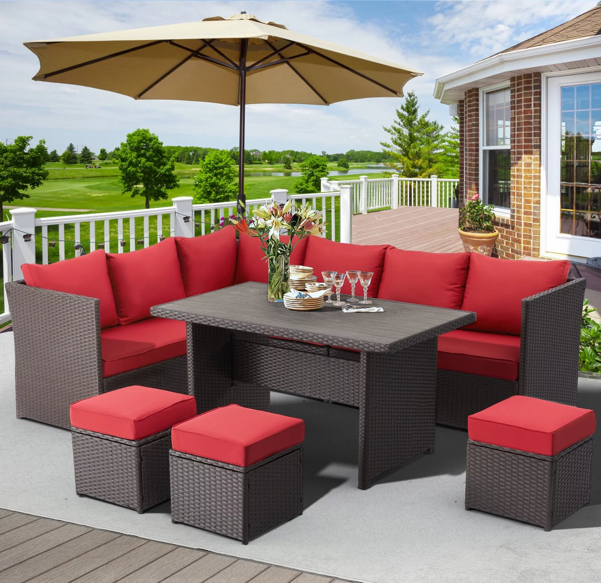 7 Piece Rattan Wicker Patio Conversation Set U36263