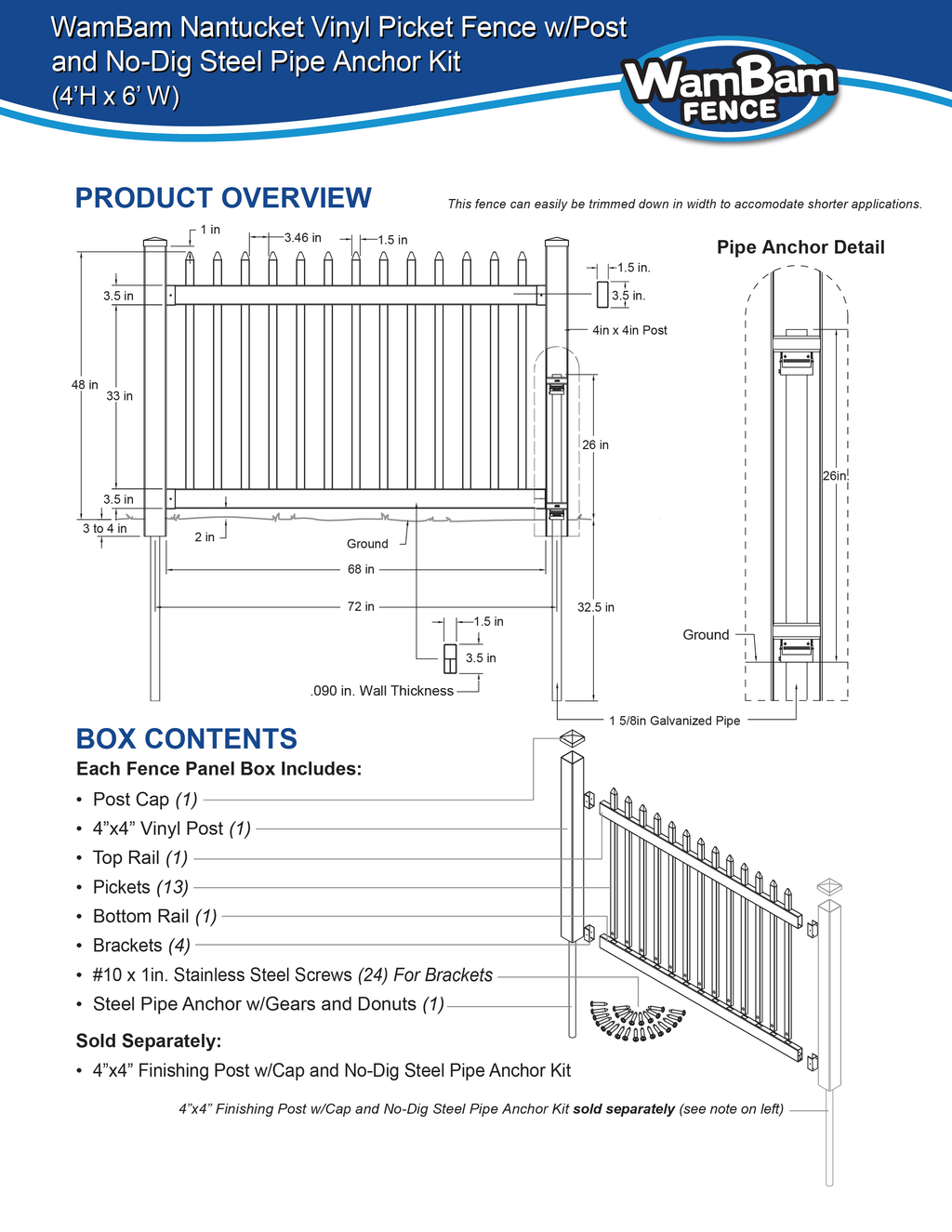 4ft x 6ft No-Dig Fence with Post Anchor & Cap F82793