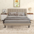 Linen Fabric Queen Size Upholstered Platform Bed with Adjustable Headboard F62966