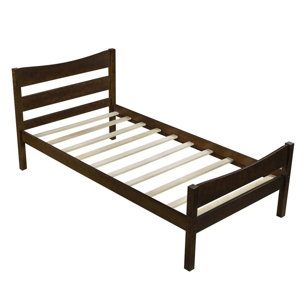 White Twin Size Wood Platform Bed with Headboard and Footboard P3648