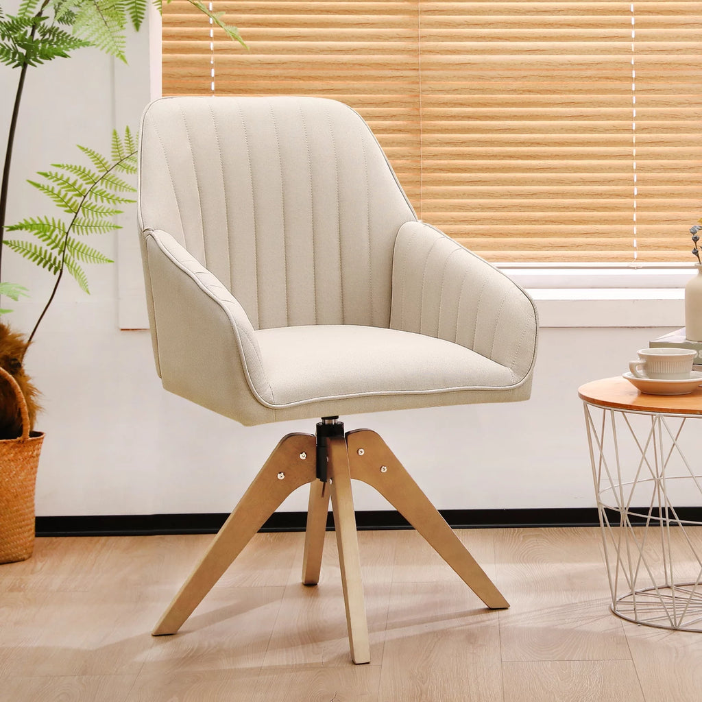 Beige Faux Linen Swivel Accent Chair F99263