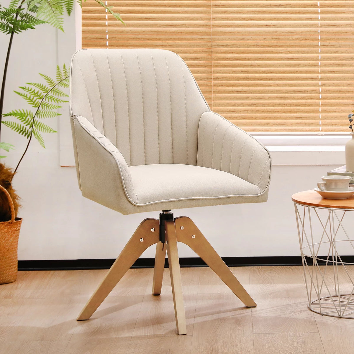 Beige Faux Linen Swivel Accent Chair F99263