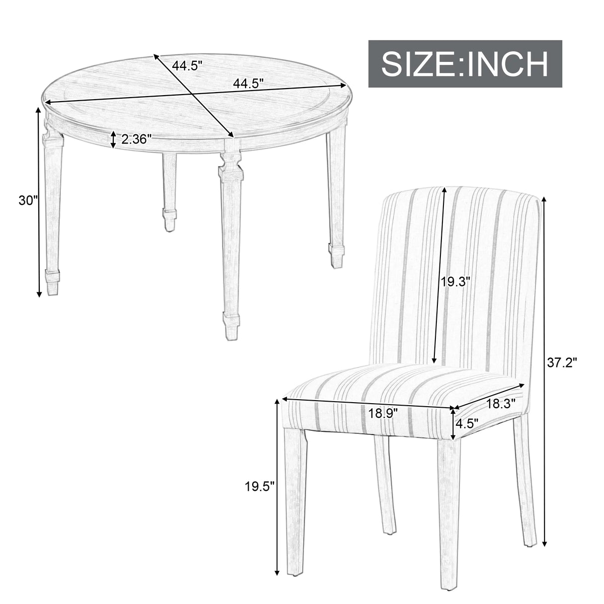 Round Dining Table Set for 4, 5-Piece Solid Wood P7671