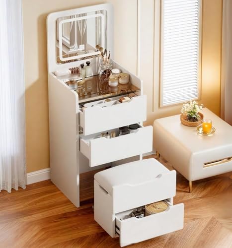 White Vanity Desk with Mirror and Lights S7329