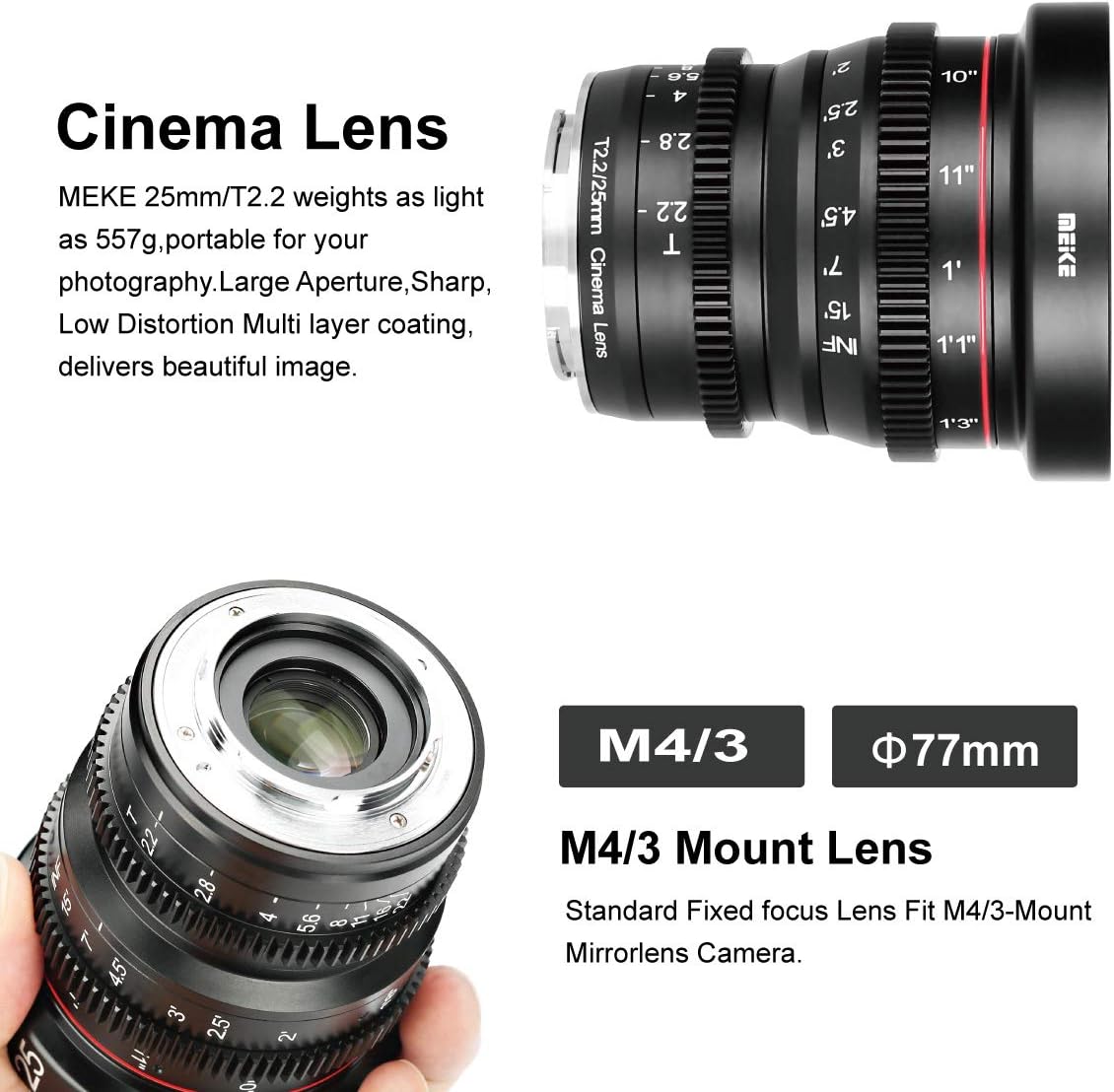 25mm T2.2 Manual Focus Prime Cinema Lens for Micro Four Thirds Mount O7861
