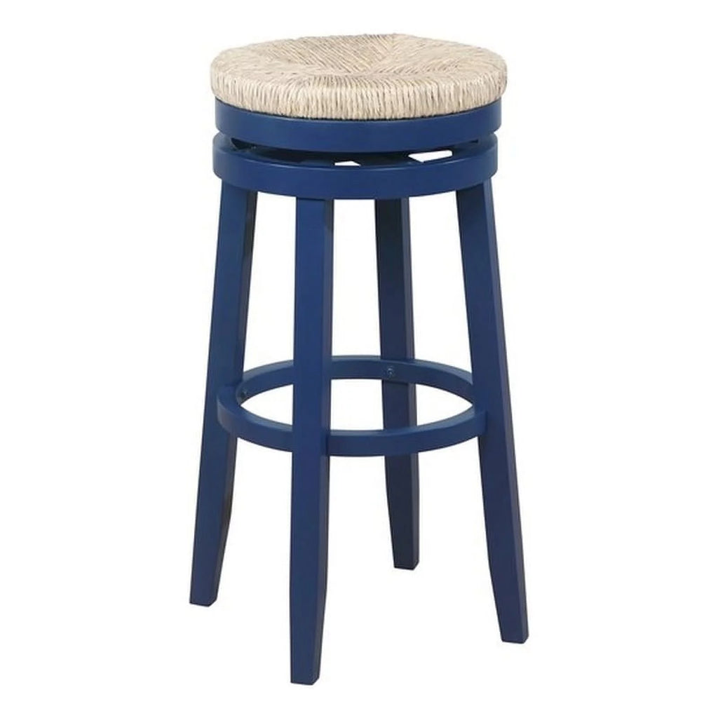Navy Blue Wood Swivel Barstool Y55419