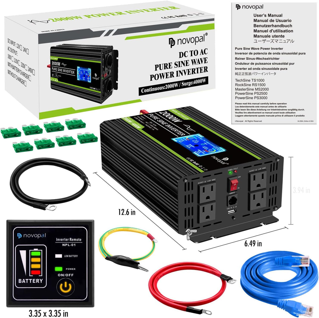 2000 Watt Pure Sine Wave Power Inverter 12V DC to 110V/120V AC Converter J35863