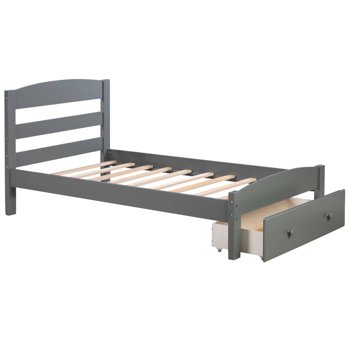 White Pine Wood Twin Bed with Storage Drawer P23549