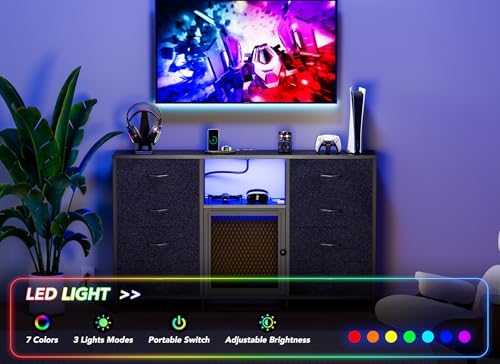Black 8 Drawer Dresser with LED Lights and Power Outlets Y4970
