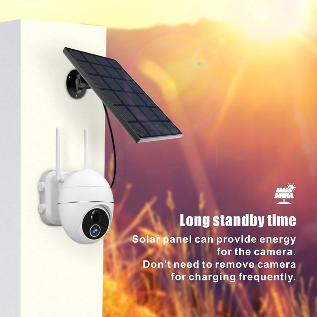 Outdoor Wireless Solar Security Camera, 15000mAh Battery Powered 360° WiFi PTZ Camera with Motion Detection, 2 Way Audio, Night Vision, IP65 Waterproof, SD /Cloud Storage C6555