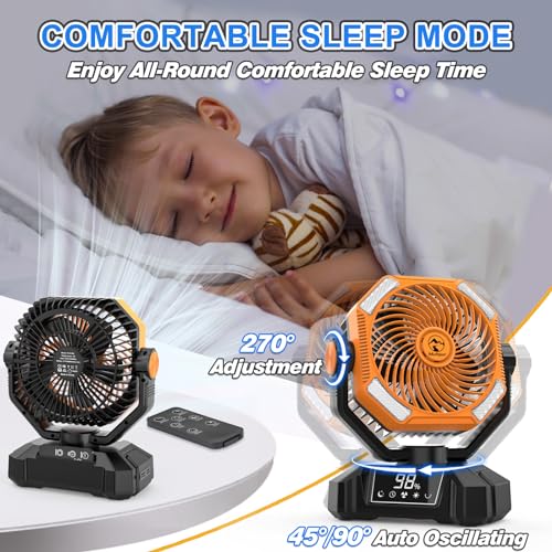 20000mAh Rechargeable Battery Powered Camping Fan with LED Lantern H12729