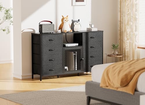 Black 8 Drawer Dresser with LED Lights and Power Outlets Y4970