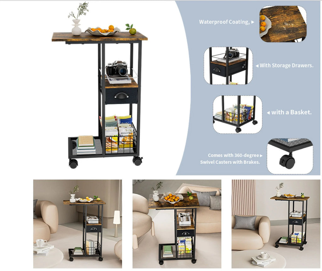 C-Shape Metal End Table with Drawer K1690