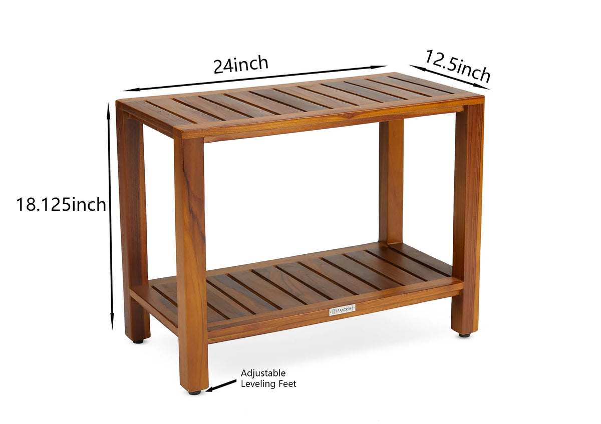 24 Inch Teak Shower Bench with Shelf I662