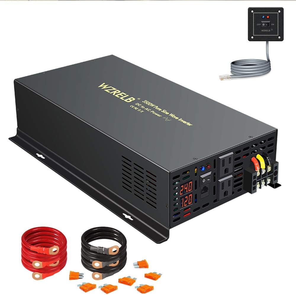 Pure Sine Wave 3500W 24V DC to 110V 120V AC Power Inverter with Dual US Outlets G9090