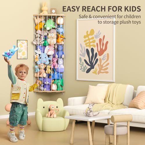 Wood Corner Stuffed Animal Storage Organizer with Star Pattern U310