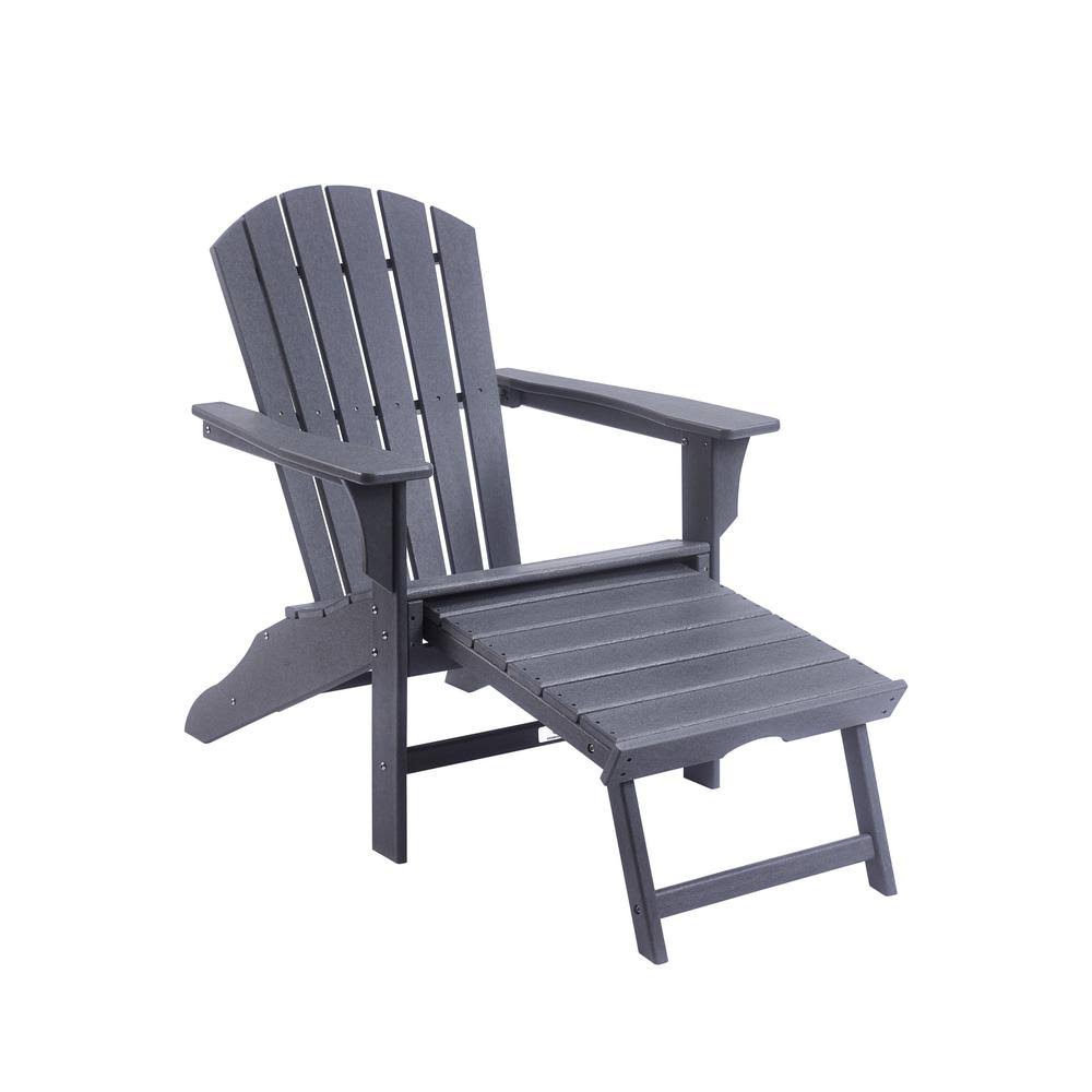 Gray Outdoor Plastic Adirondack Chair with Footrest P75030