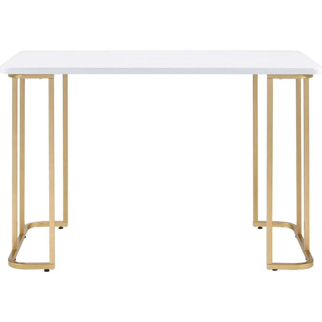 White Writing Desk with Metal Sled Base P20803