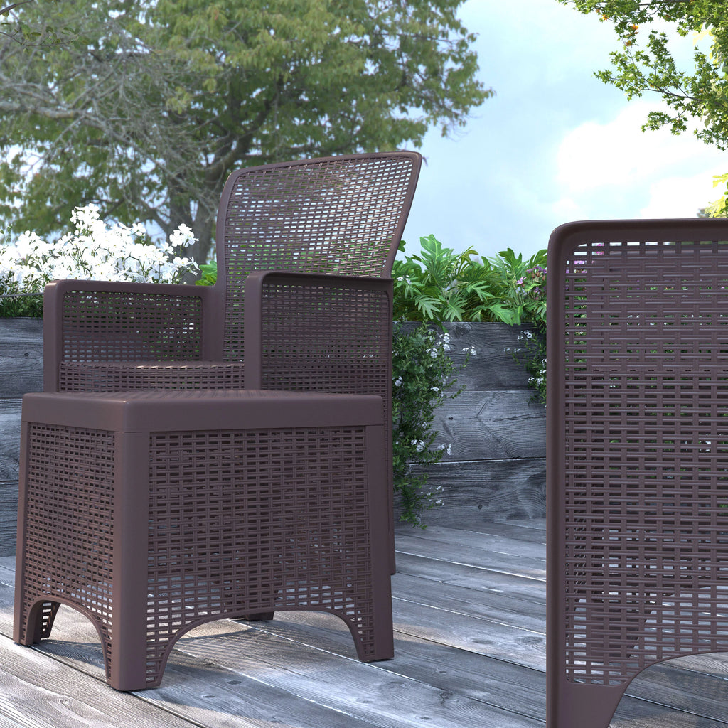 Faux Rattan Wicker Lounge Chairs and Side Table E735