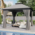 10x12 Metal Gazebo with Mosquito Netting and Privacy Screen I162
