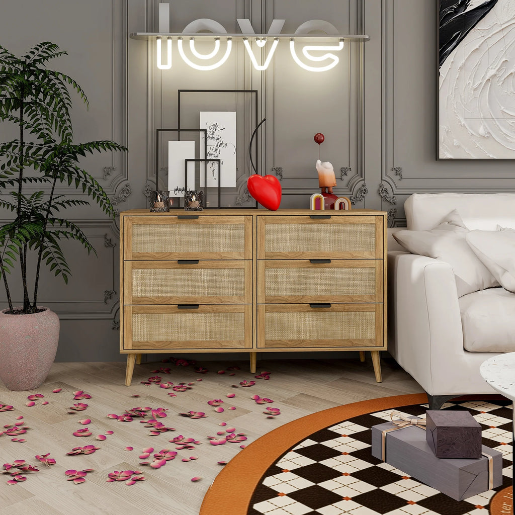 Modern Rattan 6 Drawer Dresser P8528