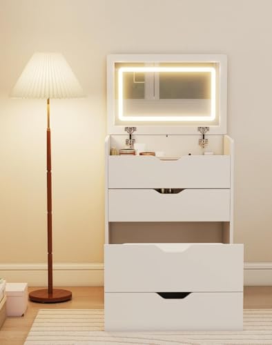 White Vanity Desk with Mirror and Lights S7329