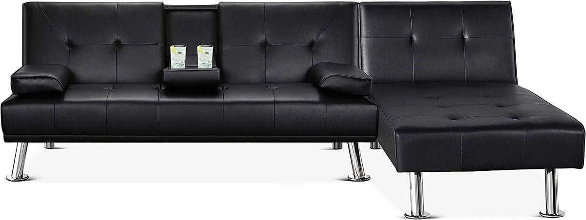 Black Faux Leather Sectional Sofa with Chaise Lounge N166303