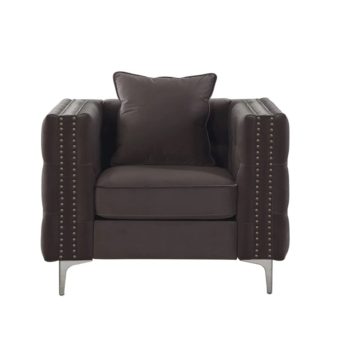 Gray Fabric Upholstered Wooden Sofa Chair with Throw Pillow P211