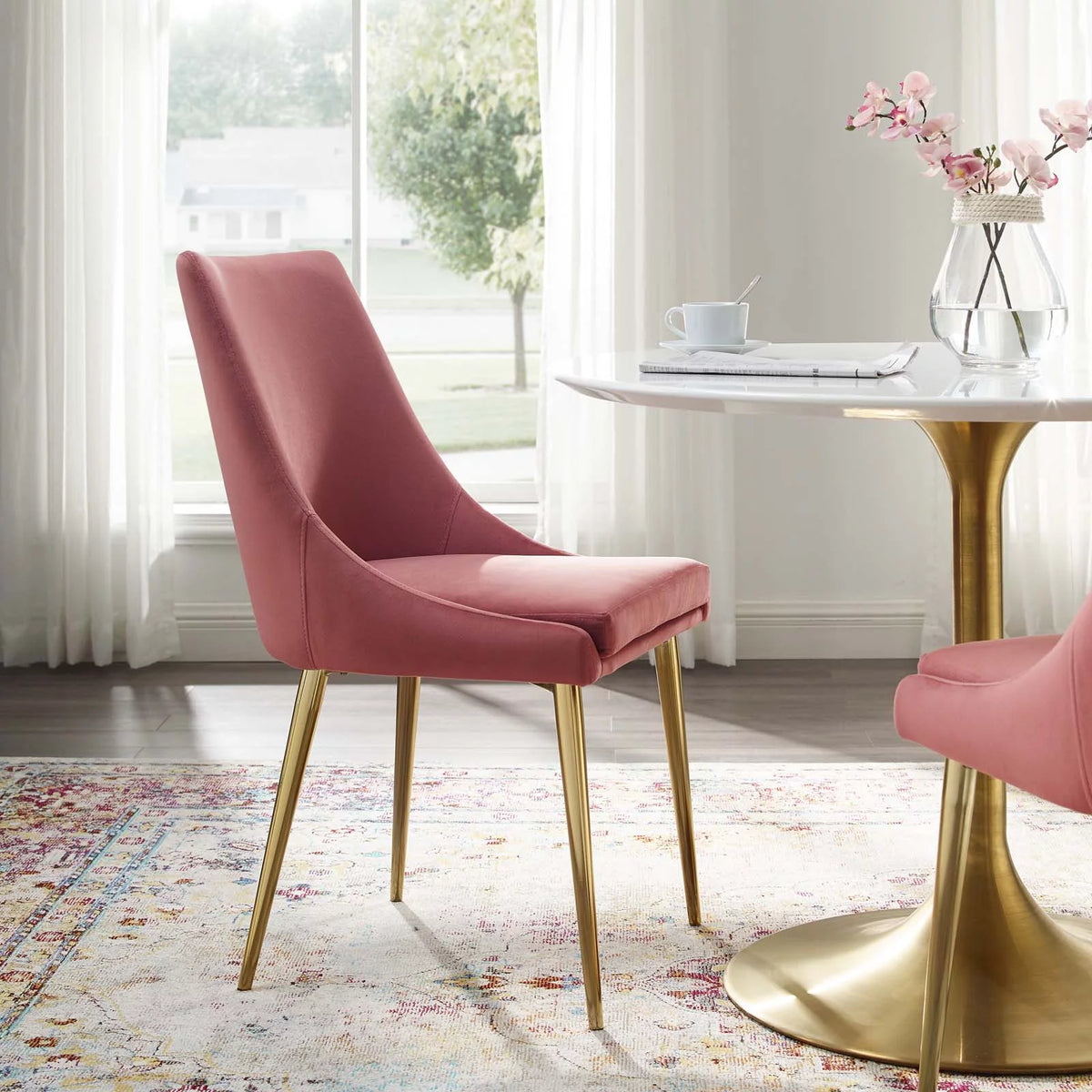 Pink Velvet Fabric Metal Steel Dining Chair R82340