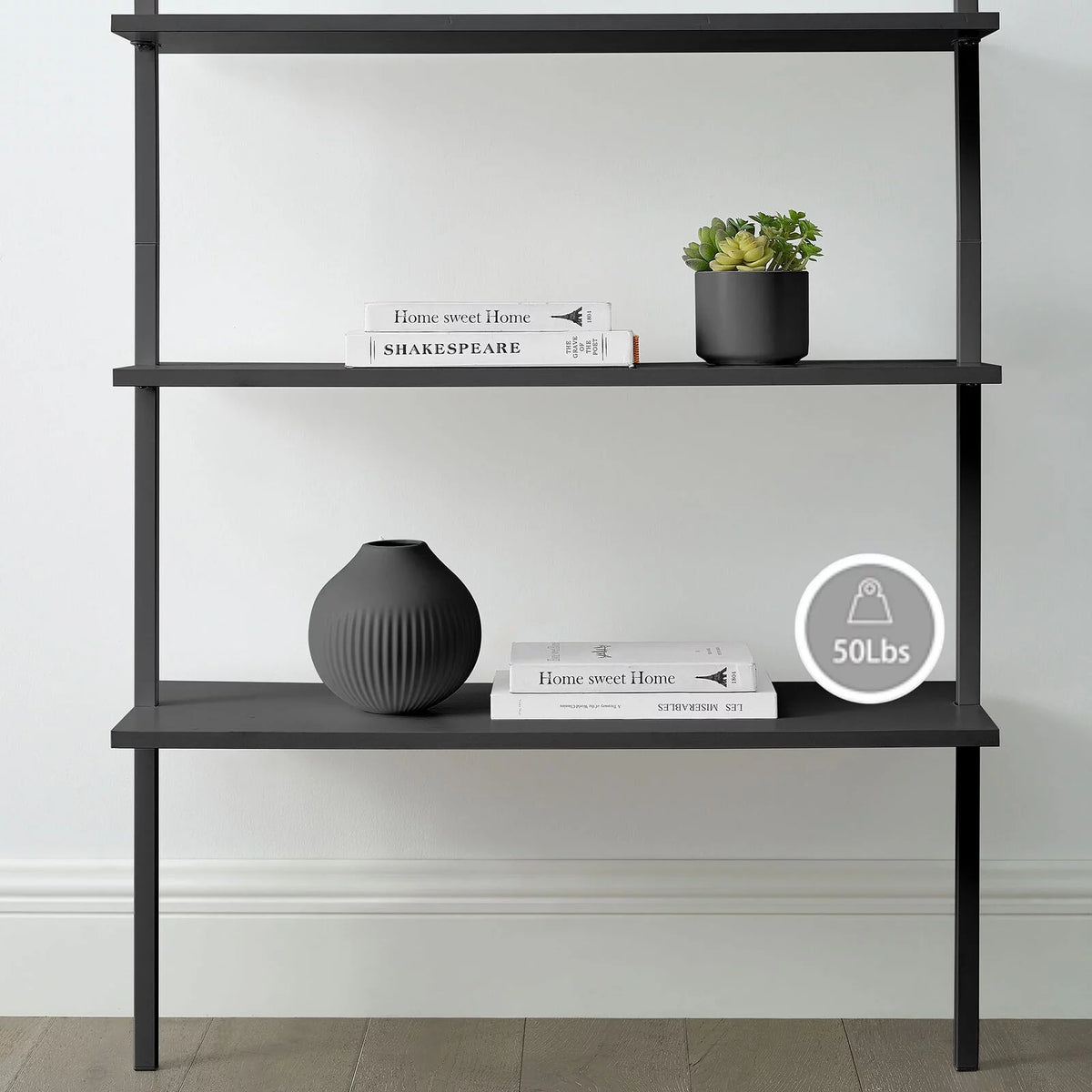 White 6-shelf Wood Wall-Mounted Bookshelf R295
