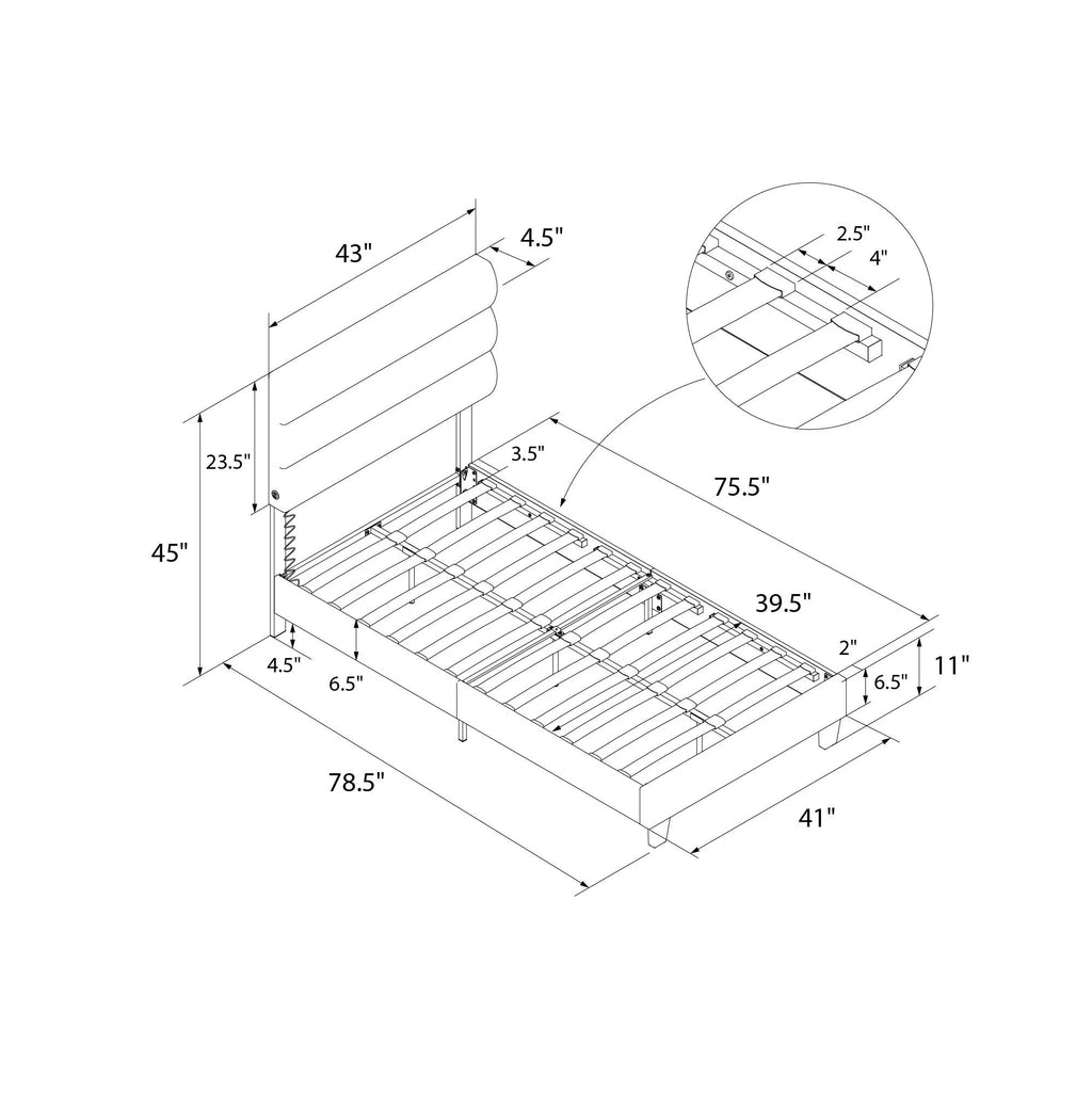 Dark Gray Linen Upholstered Bed with USB Port J856