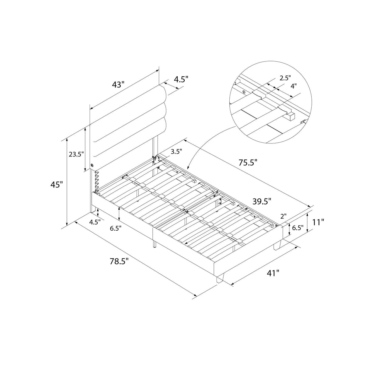 Dark Gray Linen Upholstered Bed with USB Port J856