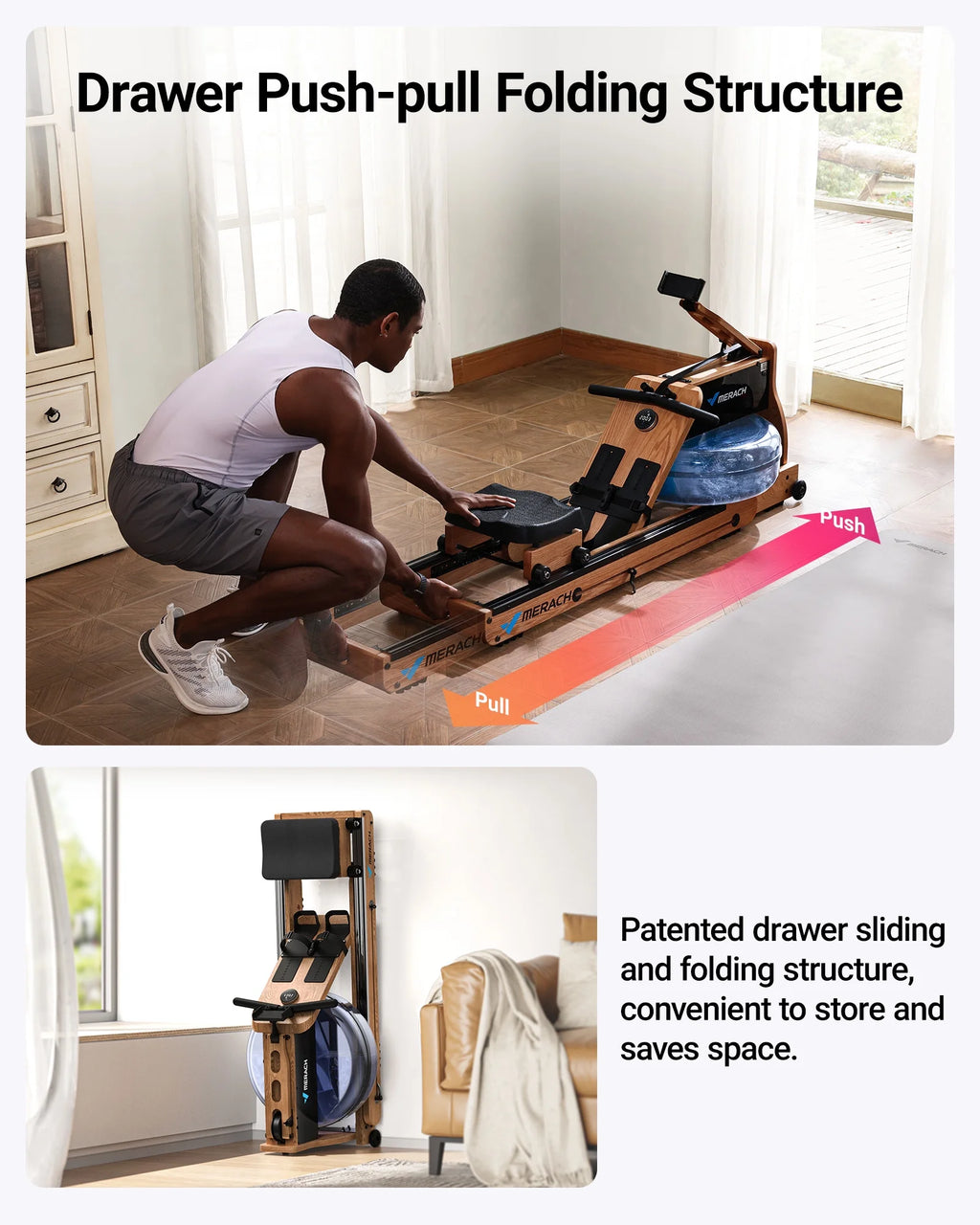 Foldable Solid Wood Rowing Machine X1437