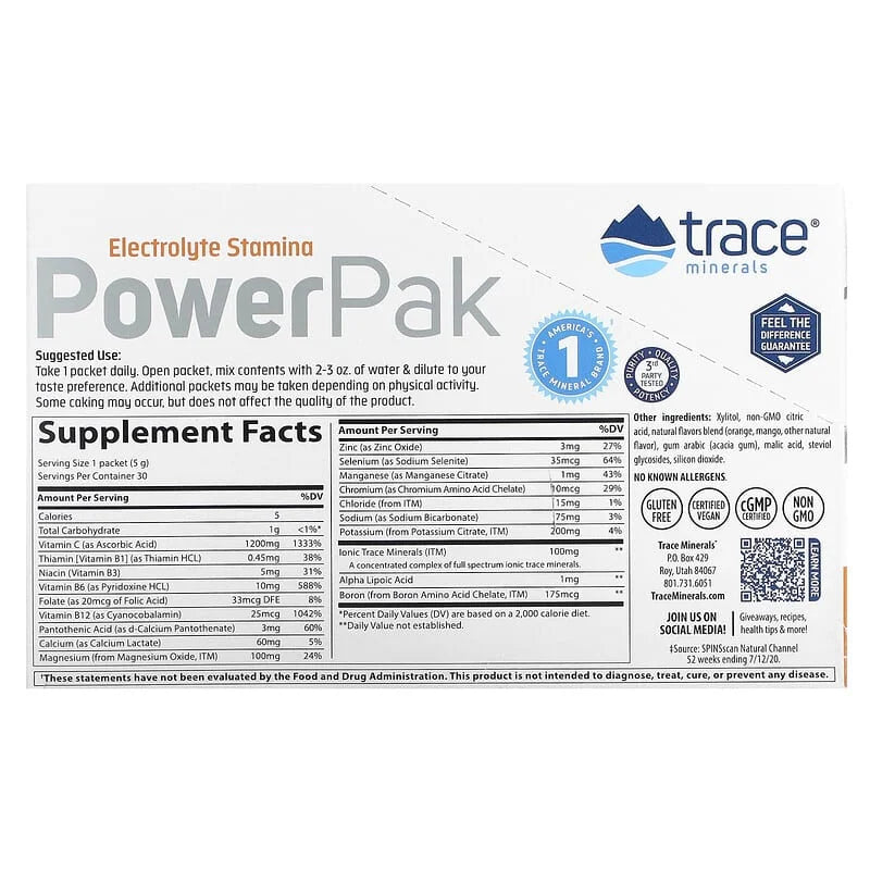 Sugar Free Orange Mango Electrolyte Power Pak 0.18 oz Pack of 3 Q2668