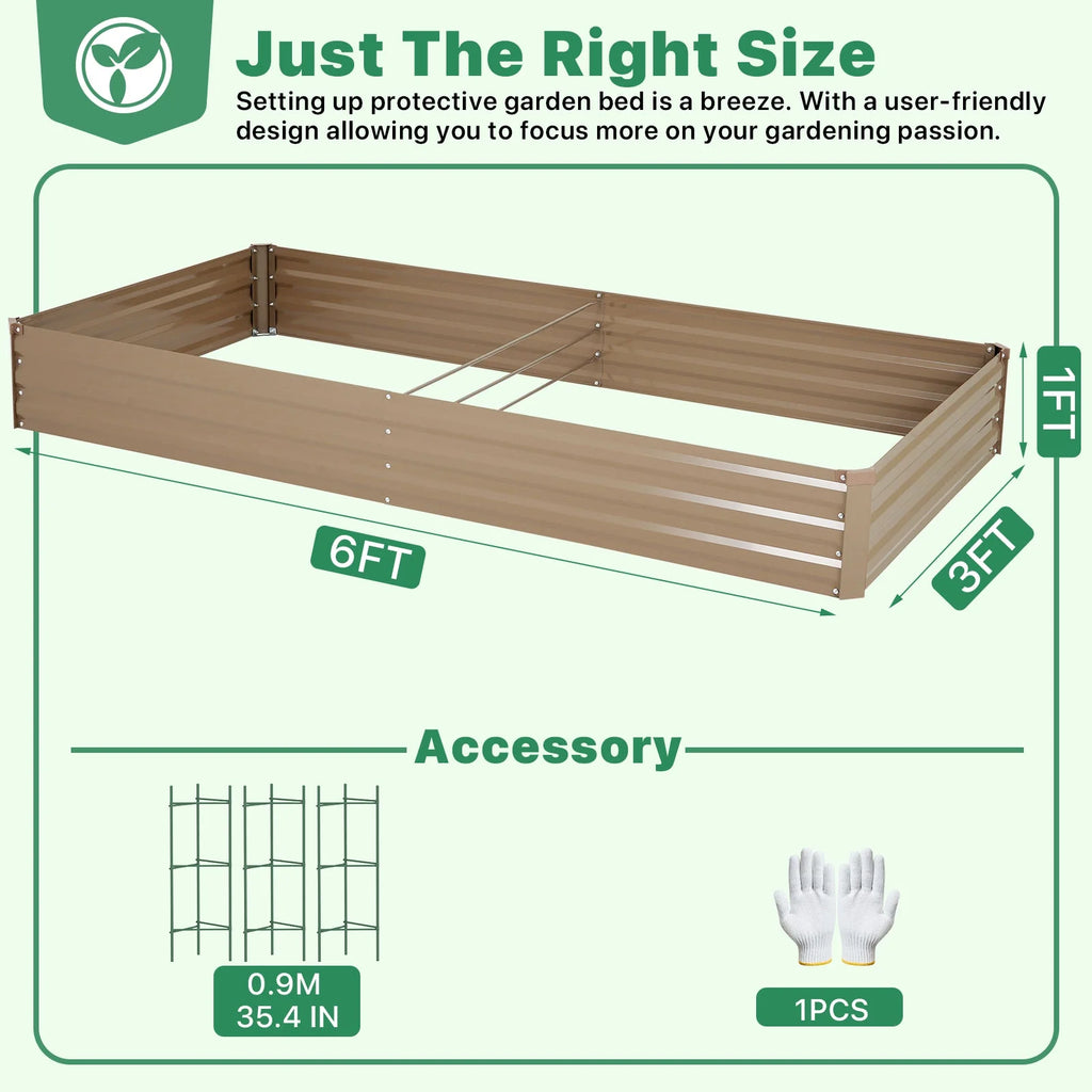 Galvanized Raised Garden Bed 6*3*1 ft Rust-Resistant Metal Planter Box Brown G416